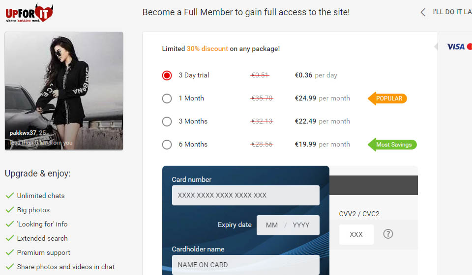 UpForIt Free account features