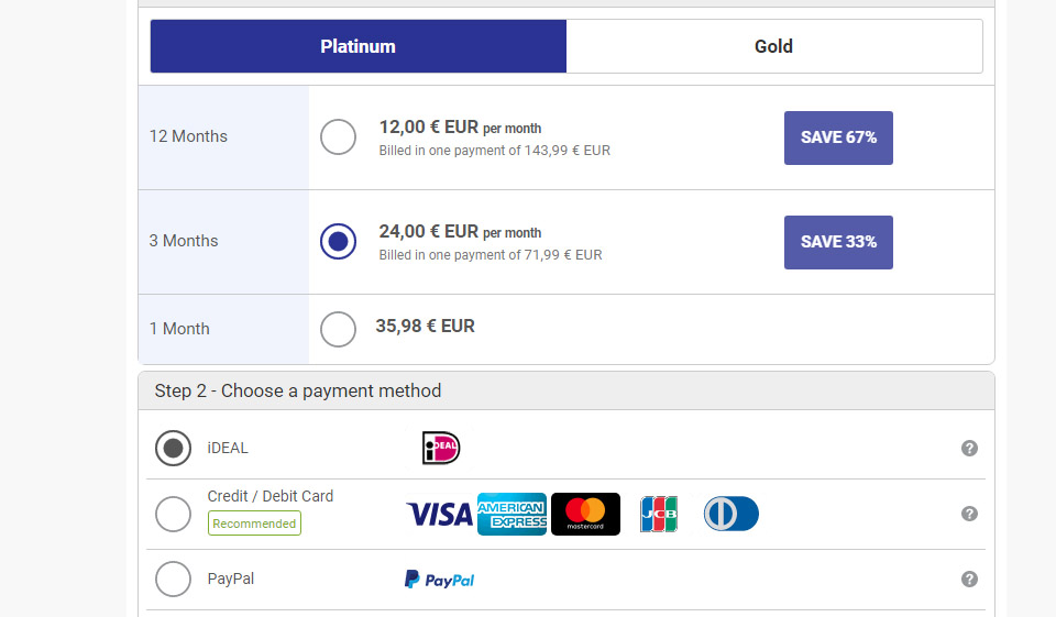 Prezzo di iscrizione e altri metodi di pagamento