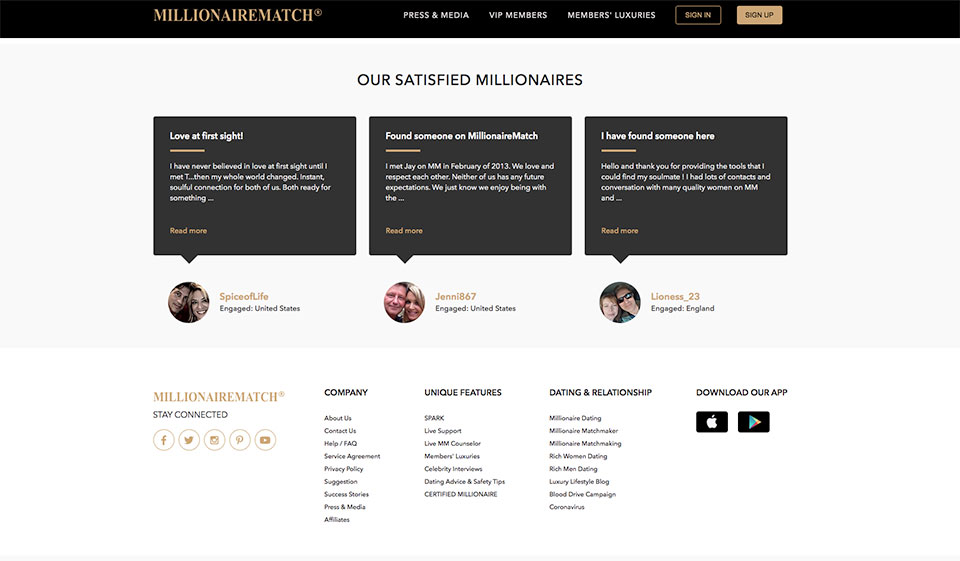 Special features of millionairematch