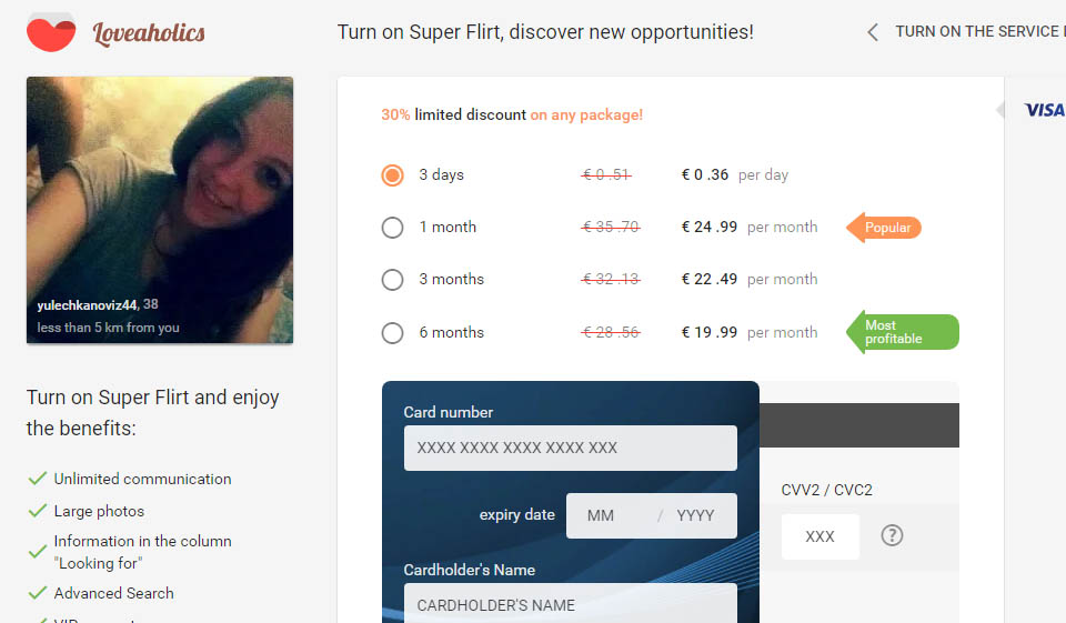 Cena członkostwa Loveaholics i inna metoda płatności