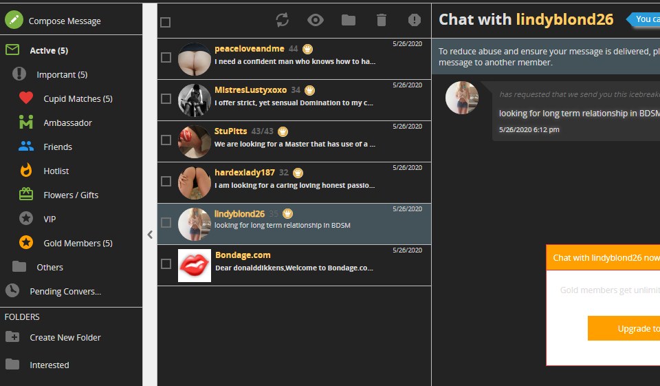 Messaging options on Bondage