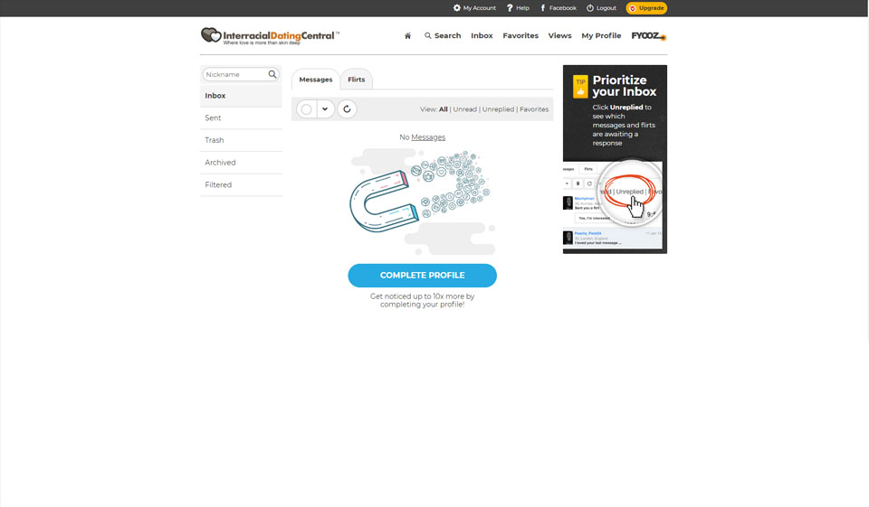 InterracialDatingCentral Interfaz y diseño del sitio