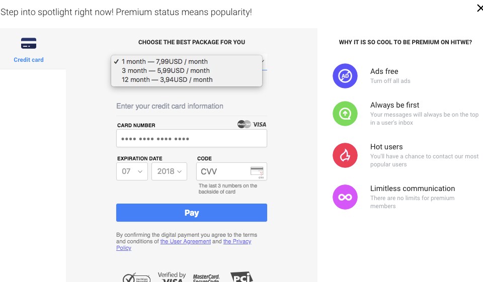 HitWe Membership Price and Other Payment Methods