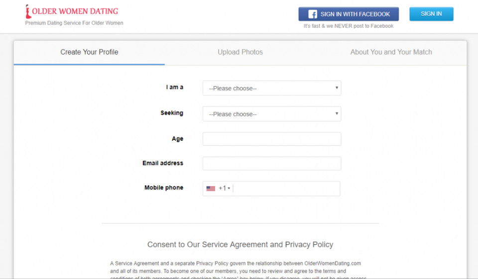 OlderWomenDating Design & Usability