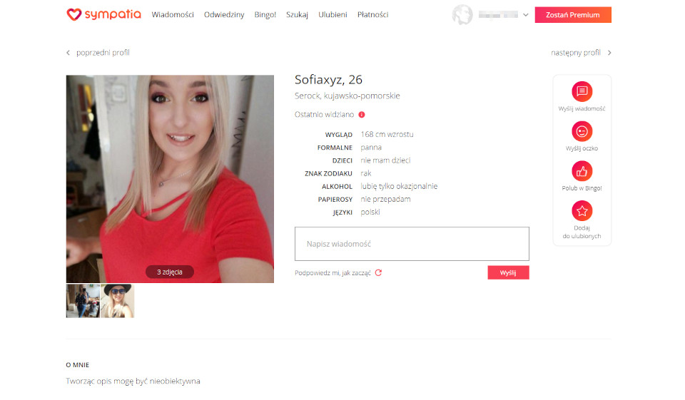 Projekt i użyteczność Sympatia.pl