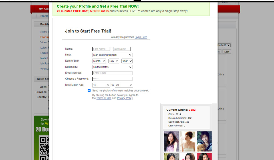 Signing up at ChnLove