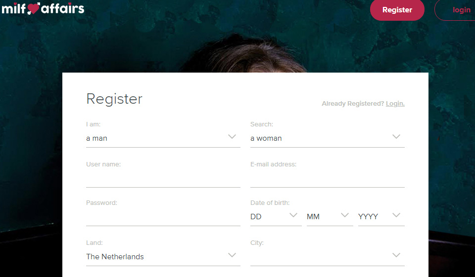 MilfAffairs'e kaydolmak