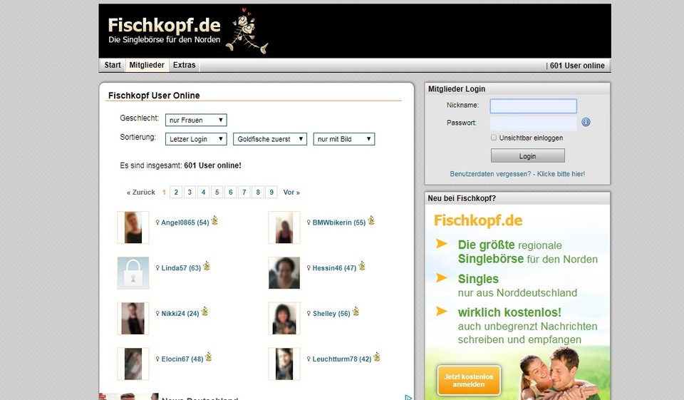 Fischkopf: Einloggen