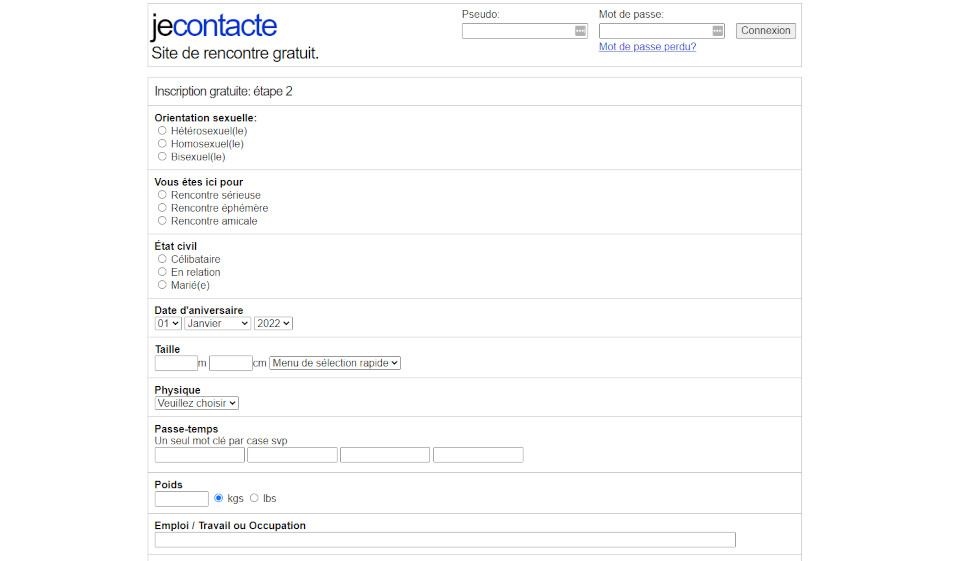 JeContacte Inscription